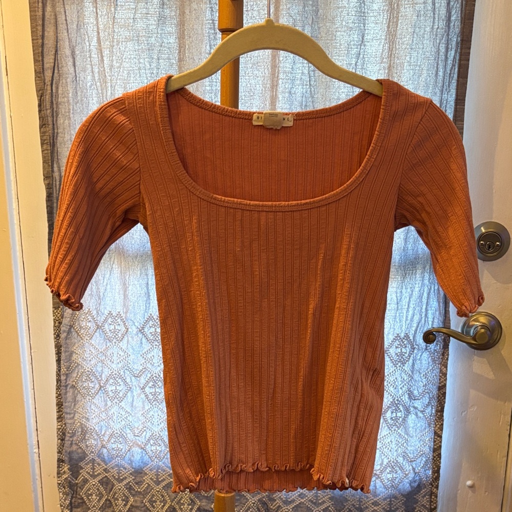 S Coral Ribbed Billabong top, 3/4 sleeves